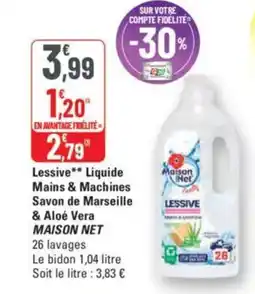 G20 MAISON NET Lessive Liquide Mains & Machines Savon de Marseille & Aloe Vera offre