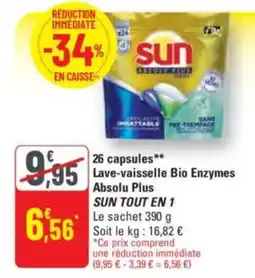 G20 SUN TOUT EN 1 26 capsules Lave-vaisselle Bio Enzymes offre
