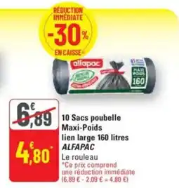 G20 ALFAPAC 10 Sacs poubelle Maxi-Poids lien large 160 litres offre