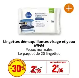 Coccinelle Supermarché Lingettes démaquillantes visage et yeux nivea offre