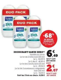 Super U DEODORANT SANEX ZERO offre