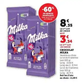 Hyper U CHOCOLAT MILKA offre
