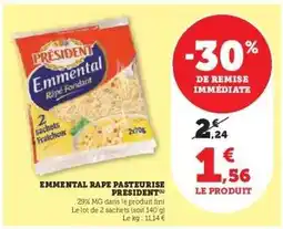 Super U Emmental Râpé Pasteurisé Président offre