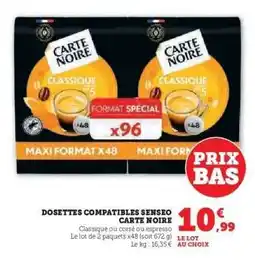 Hyper U Dosettes Compatibles Senseo Carte Noire offre
