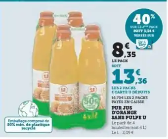 Hyper U Pur Jus d'Orange Sans Pulpe U offre