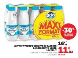 Hyper U Lait UHT Teneur Réduite en Lactose 1,2% MG Matin Léger Lactel offre