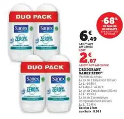Hyper U DEODORANT SANEX ZERO offre