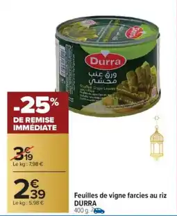 Carrefour Feuilles de vigne farcies au riz durra offre
