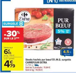 Carrefour Market Steaks hachés pur bœuf 5% M.G. surgelés CARREFOUR EXTRA offre