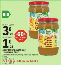 E.Leclerc "JARDIN BIO ÉTIC" Compote de pomme bio offre