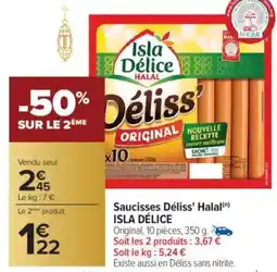 Carrefour Saucisses déliss' halal isla délice offre