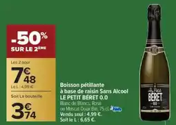 Carrefour Boisson pétillante à base de raisin sans alcool le petit béret 0.0 offre