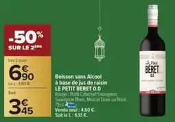 Carrefour Boisson sans alcool à base de jus de raisin le petit beret 0.0 offre