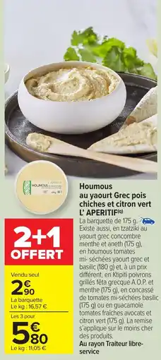 Carrefour Market Houmous au yaourt grec pois chiches et citron vert l' aperitif offre