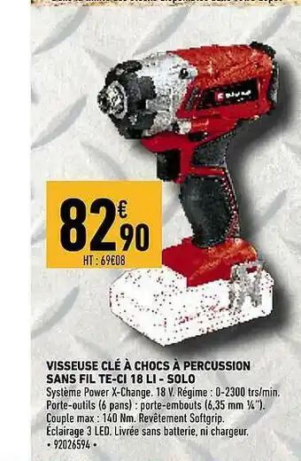 Visseuse Clé à Chocs à Percussion Sans Fil Te-ci 18 Li-solo
