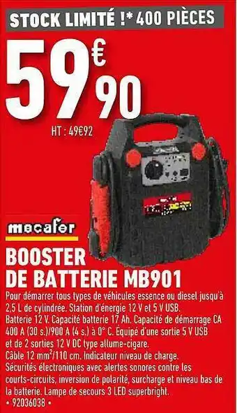 Brico Cash Booster De Batterie Mb901 Mecafer offre