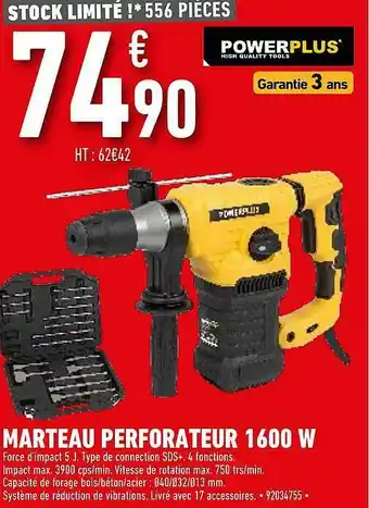 Brico Cash Marteau Perforateur 1600 W Powerplus offre