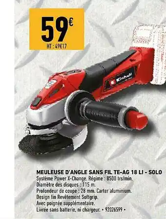 Brico Cash Meuleuse D'angle Sans Fil Te-ag 18 Li - Solo offre