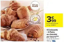 Carrefour Market 4 croissants + 4 pains au chocolat pur beurre offre
