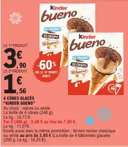 E.Leclerc "KINDER BUENO" 4 cônes glacés offre