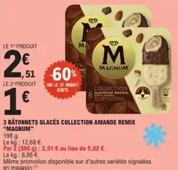 E.Leclerc "MAGNUM" 3 bâtonnets glacés collection amande remix offre