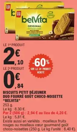 E.Leclerc "BELVITA" Biscuits petit déjeuner duo fourré goût choco-noisette offre