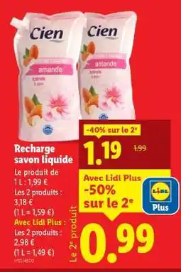 Lidl Cien Recharge savon liquide offre