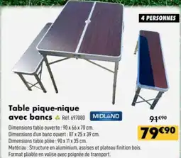Narbonne accessoires Table pique nique avec bancs offre