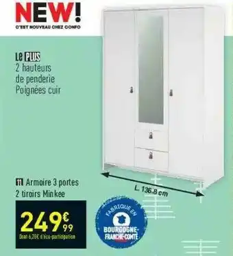 Conforama Armoire 3 Portes 2 Tiroirs Minkee offre