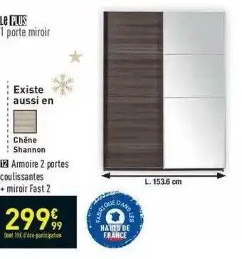 Conforama Armoire 2 Portes Coulissantes + Miroir Fast 2 offre