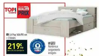 Conforama Lit Pop 140x190 Cm + 3 Tiroirs offre