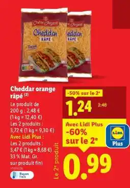 Lidl Cheddar orange râpé offre