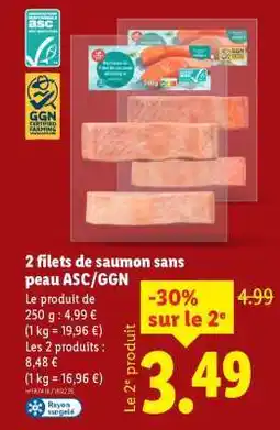 Lidl 2 filets de saumon sans peau ASC/GGN offre