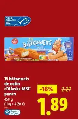 Lidl 15 bâtonnets de colin d'Alaska MSC panés offre