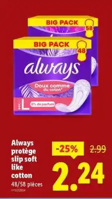 Lidl Always protège slip soft like cotton offre