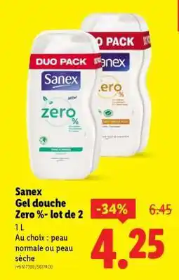 Lidl Sanex Gel douche Zero % - lot de 2 offre