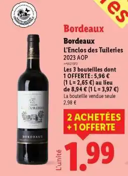 Lidl Bordeaux L’Enclos des Tuileries 2023 AOP offre