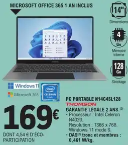 E.Leclerc THOMSON Pc portable n14c4sl128 offre
