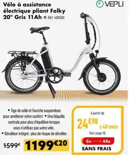 Narbonne accessoires Vélo à assistance électrique pliant folky 20 gris 11ah offre