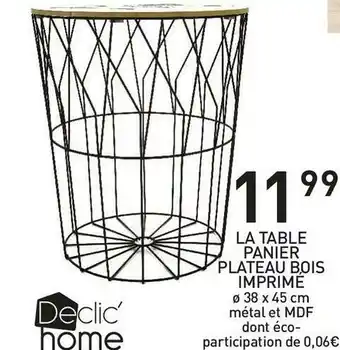 Stokomani La table panier plateau bois imprimé offre