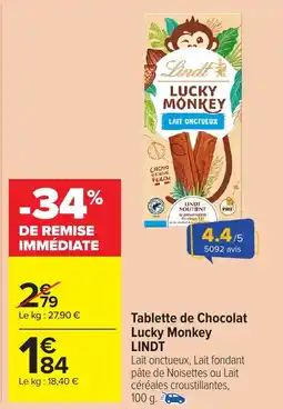 Carrefour Market Tablette de chocolat lucky monkey lindt offre