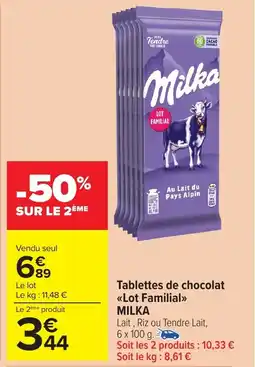 Carrefour Market Tablettes de chocolat lot familial milka offre