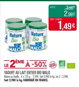 Match Malo Yaourt au lait entier bio offre