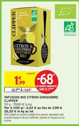 Intermarché CLIPPER Infusion bio citron gingembre offre