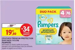 Intermarché Pampers Couches premium protection duo pack T4 x76 offre