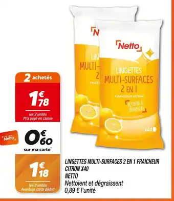 Netto Netto Lingettes Multi-Surfaces 2 en 1 Fraîcheur Citron x40 offre