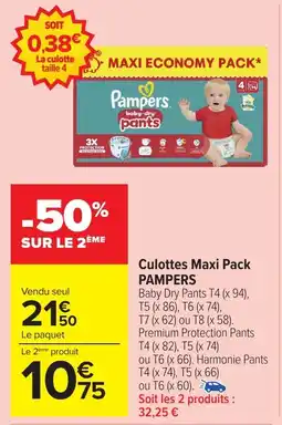 Carrefour Market Culottes maxi pack pampers offre