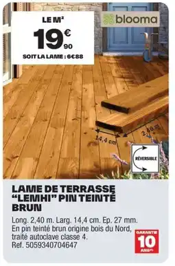 Brico Dépôt BLOOMA Lame de terrasse "lemhi" pin teinté brun offre