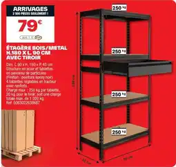 Brico Dépôt Étagère bois/metal h.180 xl. 90 cm avec tiroir offre