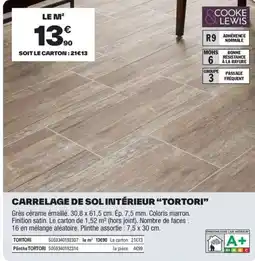 Brico Dépôt COOKE LEWIS Carrelage de sol intérieur "tortori” offre